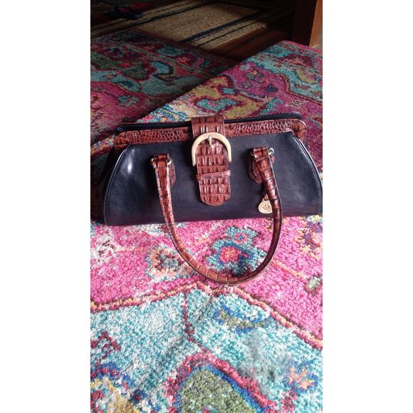 Brahmin Tuscan Collection Croc Black Leather Buckle Satchel Baguette - Picture 1 of 4